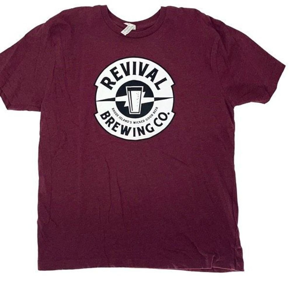 Live And Tell Mens Revival Brewing Co Short Sleeve Crew Neck Tee Maroon Size XL‎